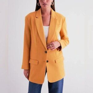 Express Women's Size L Twill Boyfriend Oversized Mango 2 Button Blazer Pockets